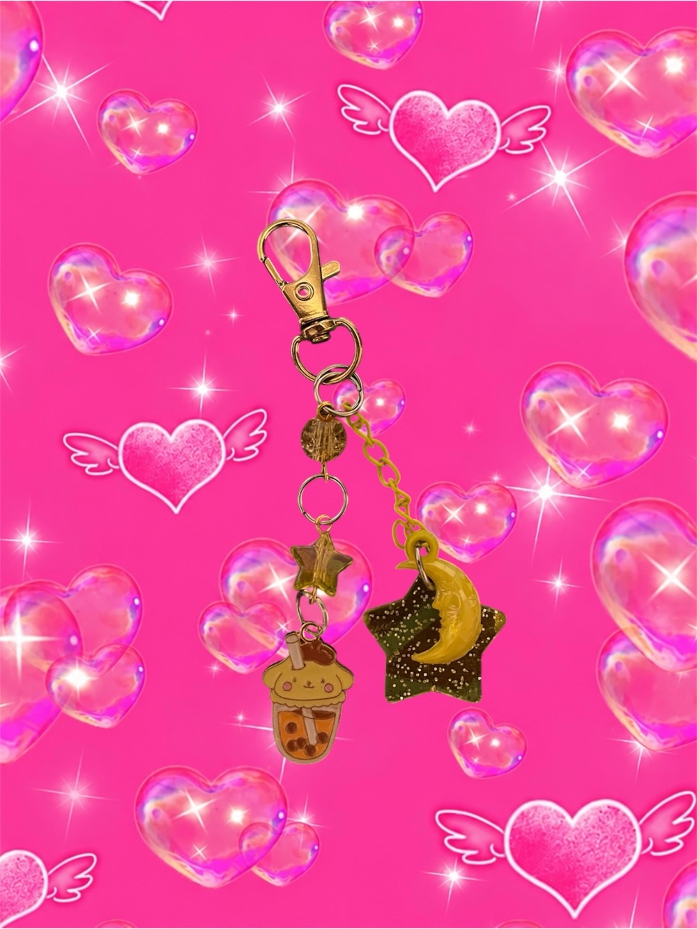 Gold Moon & Star Charm Keychain - Women Accessories